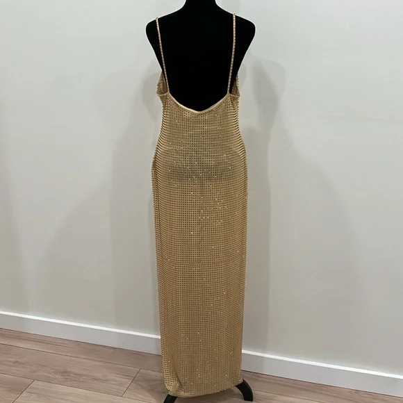 self-portrait YELLOW RHINESTONE MESH MIDI DRESS - Picture 8 of 14